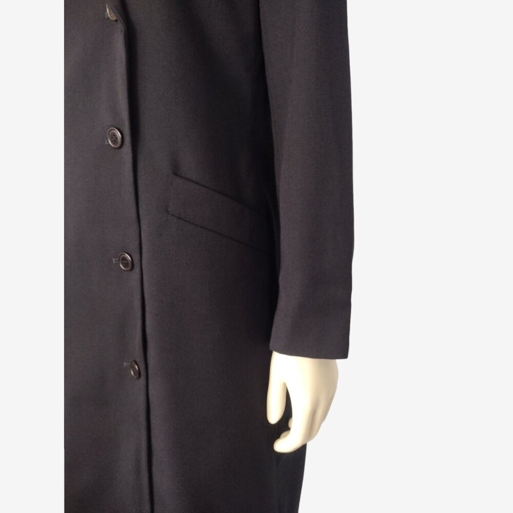 Vintage 1990s Havre Bernard Black Asymmetric 100% Wool Long Fitted Coat - Picture 4 of 14